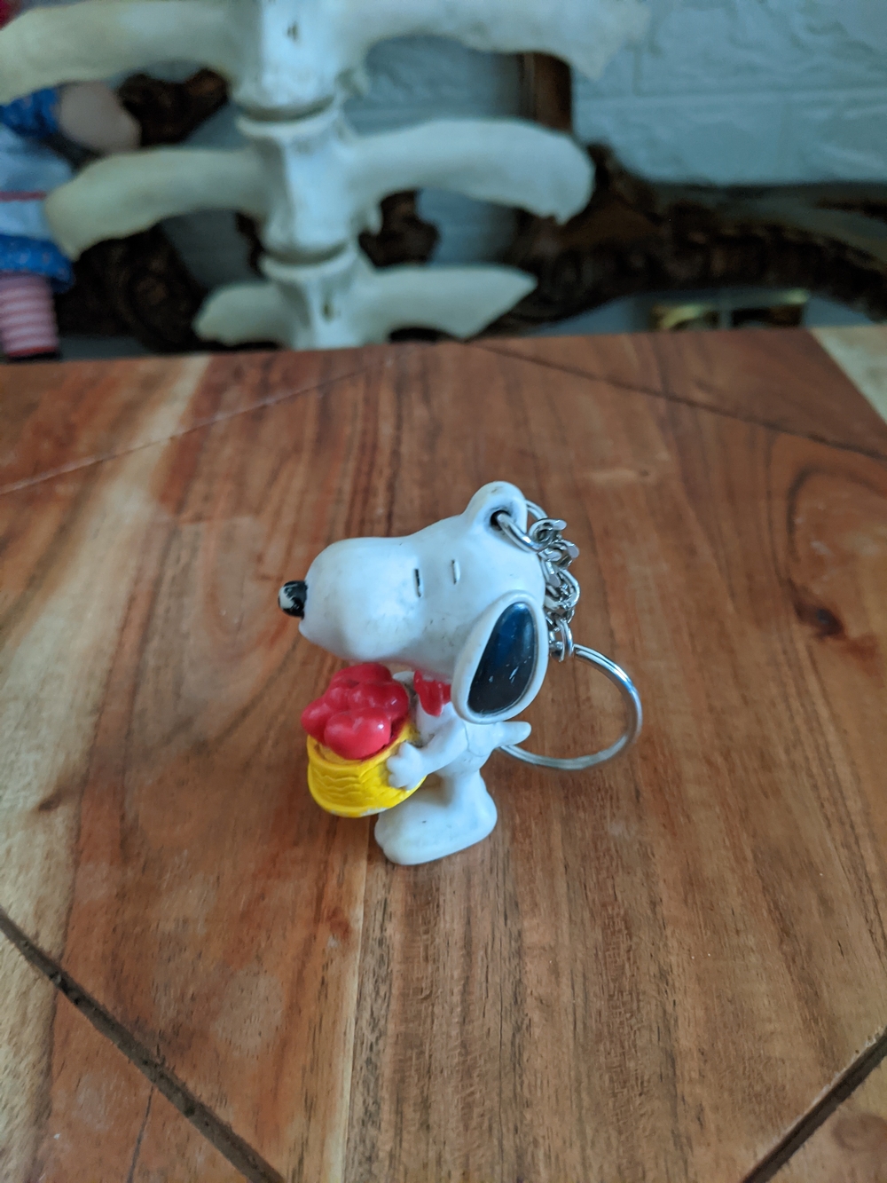 Vintage Snoopy Keychain with Red Flowers
